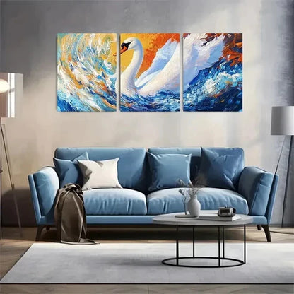 3pcs Summer Swan in Indigo and Amber  Art Set Canvas Unframed - High Quality Print 100% Australian Made Wall Canvas