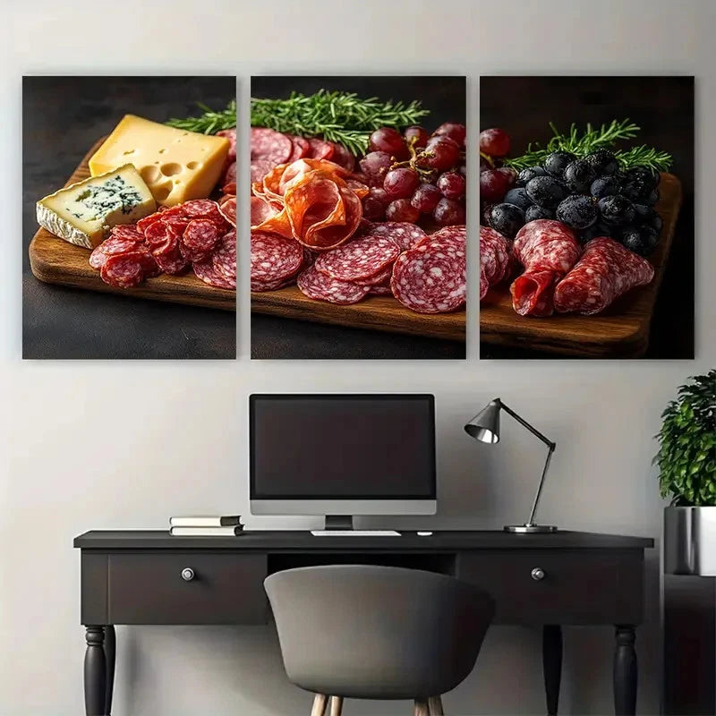 3pcs Italian Charcuterie Cheese and Meat Dining Metal Print Ready to Hang Art - Bella Home Decor
