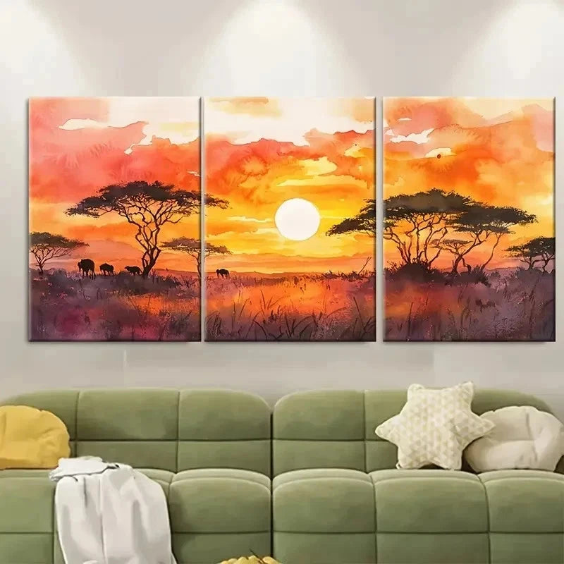3pcs African Sunset African Scenic Perfect Wall Art Set Canvas Framed 60x90cm - High Quality Print 100% Australian Made Wall Canvas Ready to Hang - Bella Home Decor