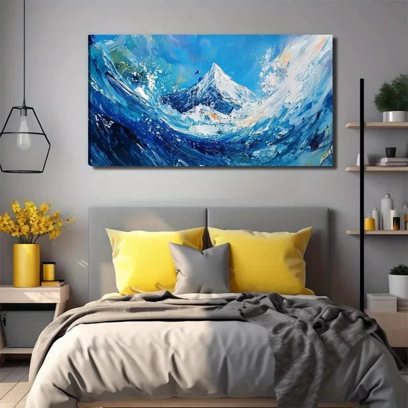 Vibrant Blue Wave Perfect Wall Art Canvas Office Home Room Framed 120x60cm
