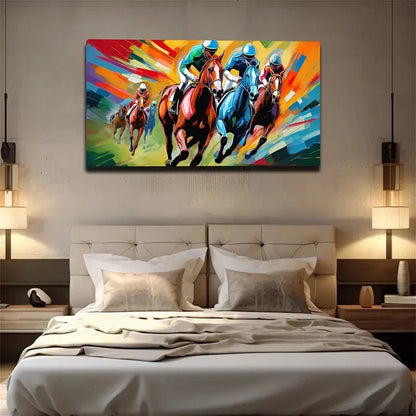 Vibrant Horse Racing Wall Art Canvas Office Home Room Framed 120x60cm