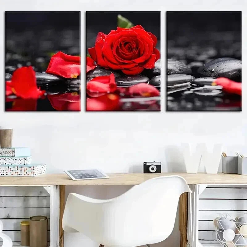 3pcs Red Roses Black And White Artistic Perfect Wall Art Set Canvas Framed 50x70cm - High Quality Print 100% Australian Made Wall Canvas Ready to Hang - Bella Home Decor
