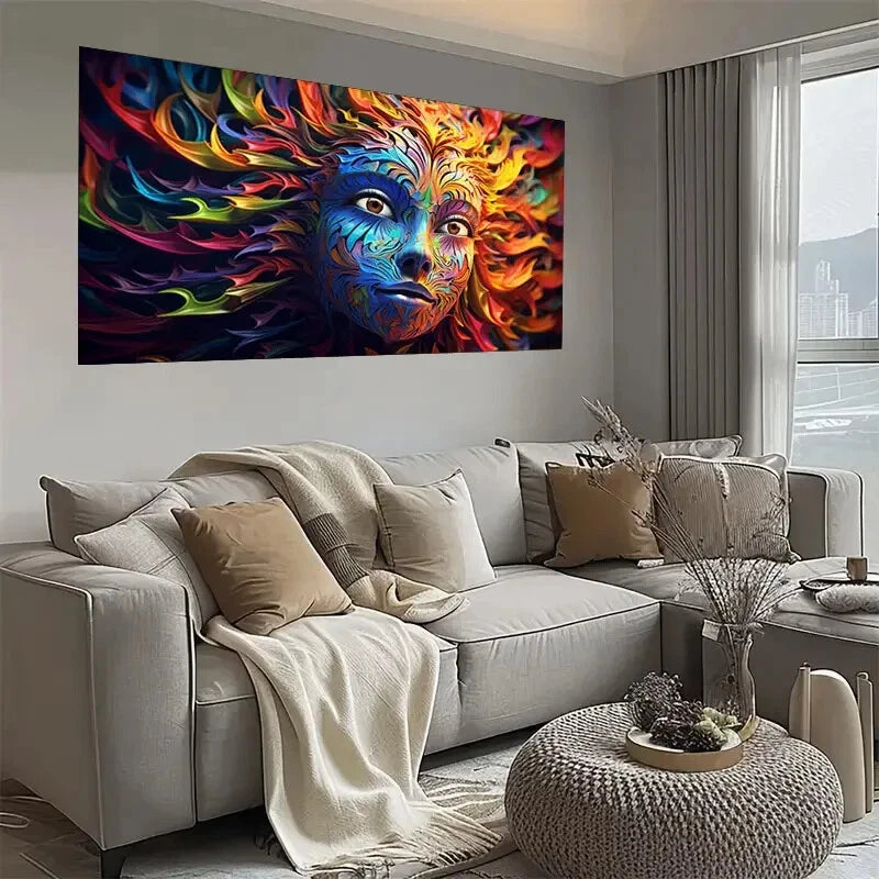 Abstract Face Wave Hair Wall Art wall canvas office home room framed 120x60cm - Bella Home Decor