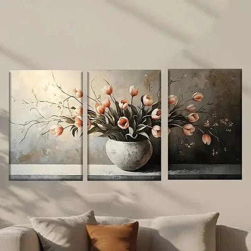 3pcs Vase with Rose Flowers Painting Wall Art Canvas Unframed - High Quality Print 100% Australian Made Wall Canvas