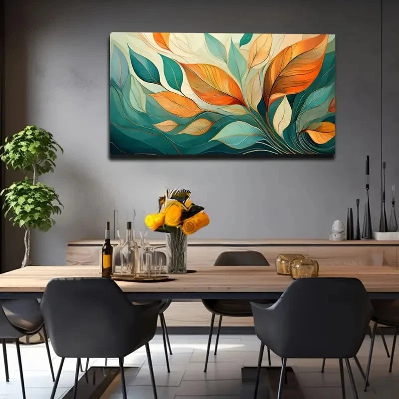 Vibrant Abstract Leaf Design Wall Art Canvas Office Home Room Framed 120x60cm