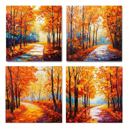 4pcsAutumn LandscapeWall Art Canvas Framed