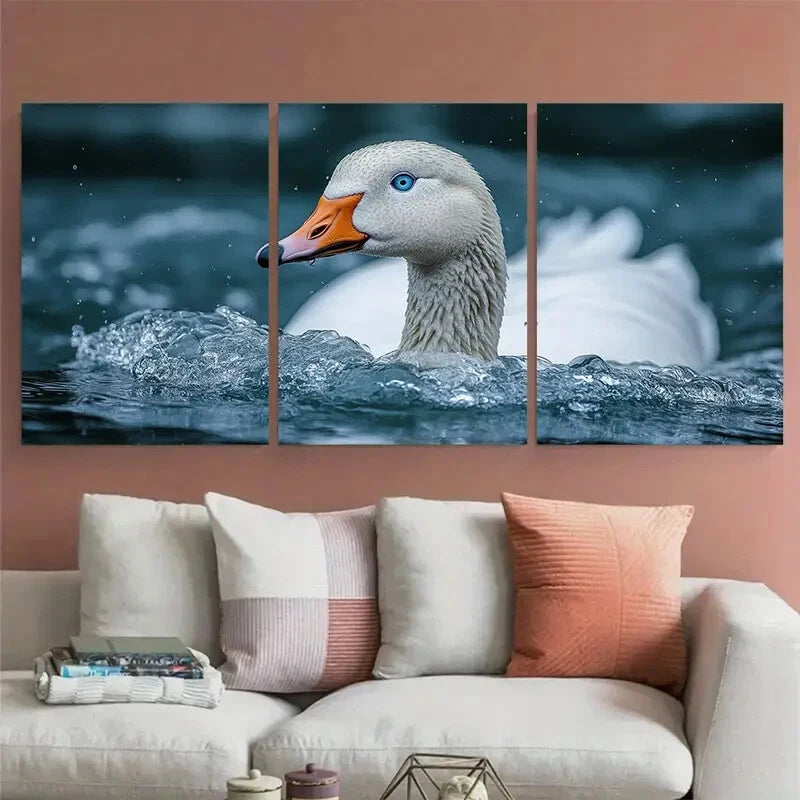 3pcs Blue Eyed White Goose Metal Print Ready to Hang Art - Bella Home Decor