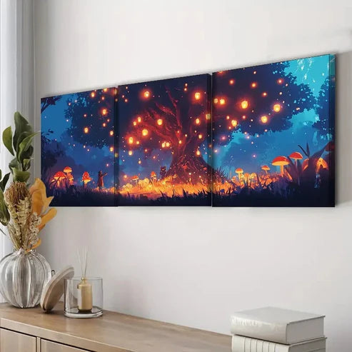 3pcs Lanterns On The Old Tree Decoration Wonder Wall Art Set Canvas Unframed - High Quality Print 100% Australian Made Wall Canvas