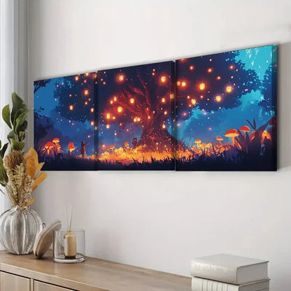 3pcs Lanterns On The Old Tree Decoration Wonder Wall Art Set Canvas Unframed - High Quality Print 100% Australian Made Wall Canvas