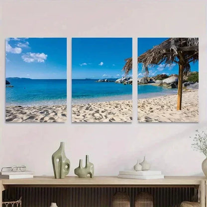 3pcs Beach Paradise Triptych Palm Trees Wall Art Set Canvas Unframed - High Quality Print 100% Australian Made Wall Canvas - Bella Home Decor