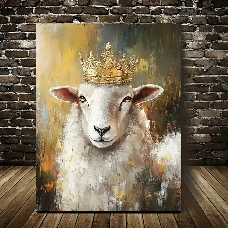 Beautiful Regal Crown Sheep Painting 40x60cm Metal Print Ready to Hang - Bella Home Decor