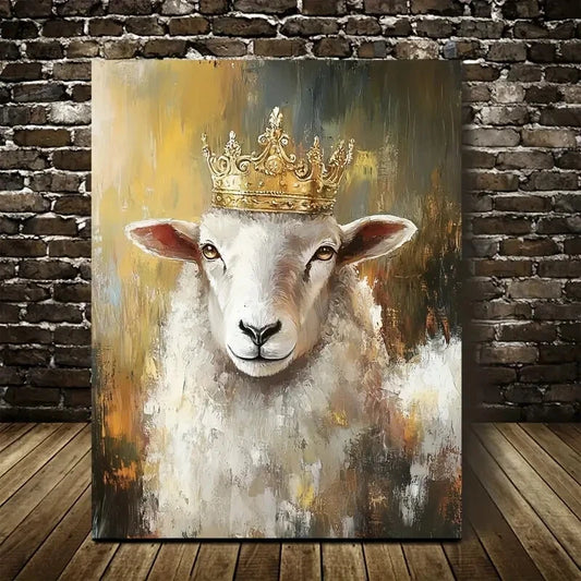 Beautiful Regal Crown Sheep Painting 40x60cm Metal Print Ready to Hang - Bella Home Decor