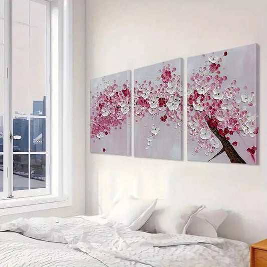 3pcs Pink Plum Blossom Flower Wall Art Set Canvas Framed 50x70cm - High Quality Print 100% Australian Made Wall Canvas Ready to Hang