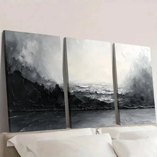 3pcs Gray & White Minimalist Textured S Wall Art Set Canvas Framed 60x90cm - High Quality Print 100% Australian Made Wall Canvas Ready to Hang