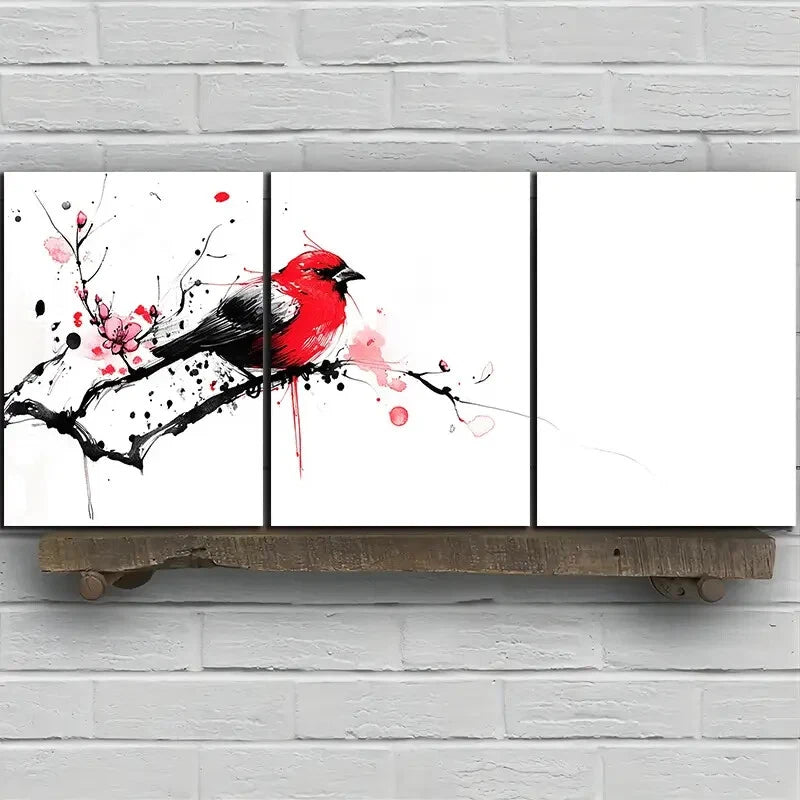3pcs Birds on Plum Blossom Branches Metal Print Ready to Hang Art - Bella Home Decor