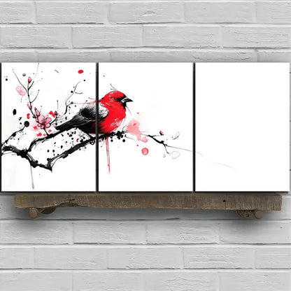 3pcs Birds on Plum Blossom Branches Metal Print Ready to Hang Art - Bella Home Decor