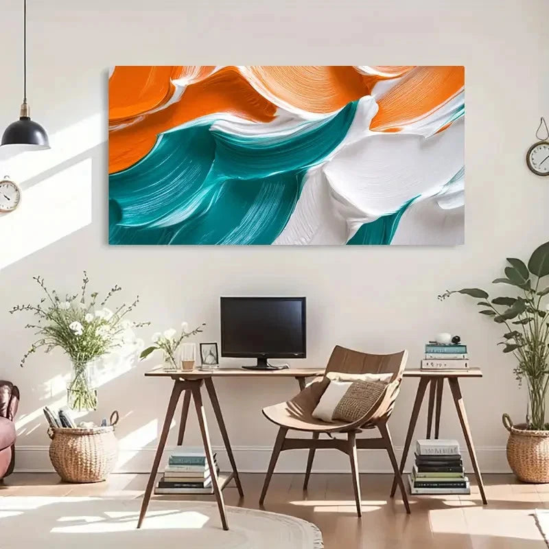 Abstract Swirls Fluid Orange Wall Art Canvas Office Home Room Framed 120x60cm - Bella Home Decor
