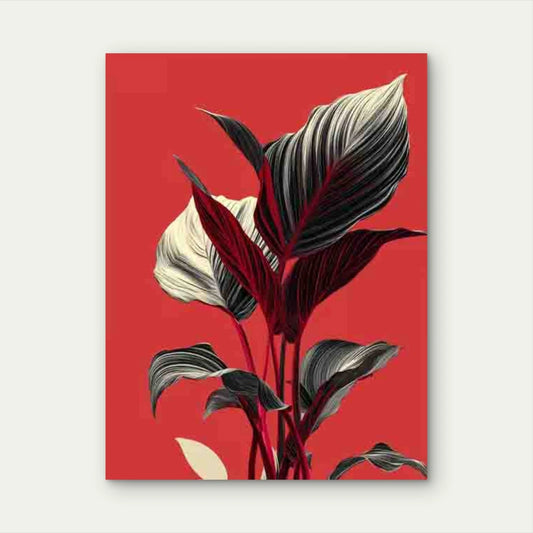 Abstract Design of Red And Black Leaves 60x90cm Metal Print Ready to Hang