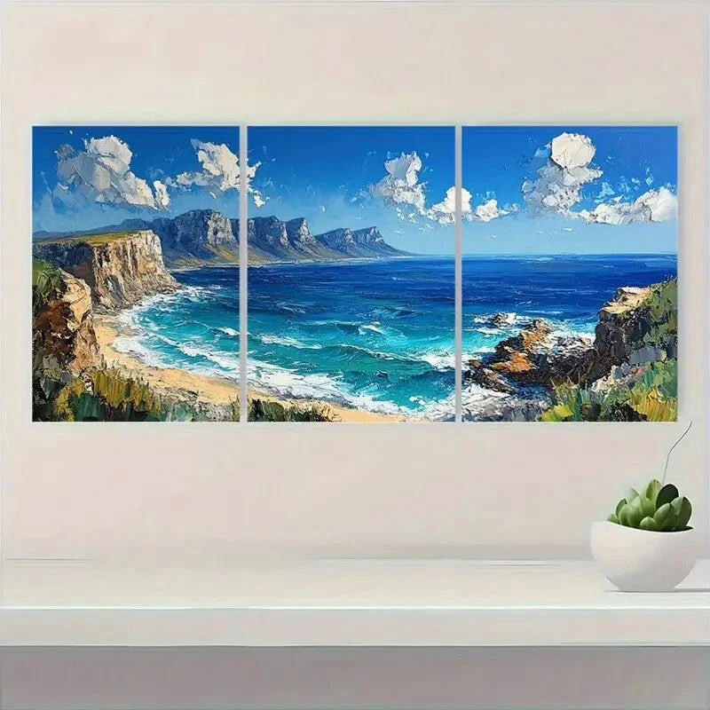 3pcs Featuring Table Mountain & Beach Landscape Metal Print Ready to Hang Art - Bella Home Decor