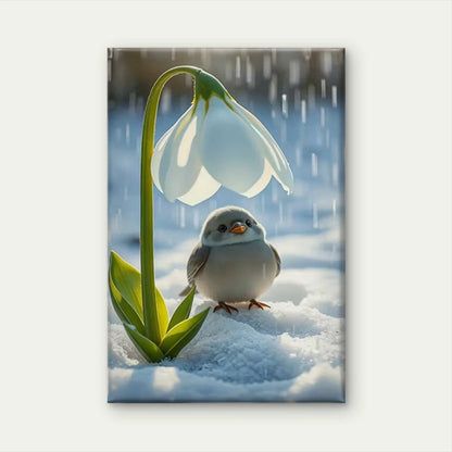 Serene Snowdrop & Bird Nature 60x90cm Metal Print Ready to Hang