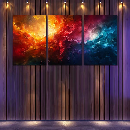 3pcs Vibrant Abstract Moon & Stars Night Scene Wall Art Set Canvas Framed 60x90cm - High Quality Print 100% Australian Made Wall Canvas Ready to Hang