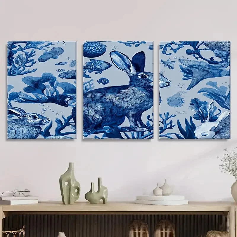 3pcs Sea bunnies Wall Art Set Canvas Framed 60x90cm - High Quality Print 100% Australian Made Wall Canvas Ready to Hang