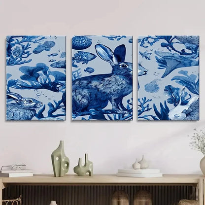 3pcs Sea bunnies Wall Art Set Canvas Framed 60x90cm - High Quality Print 100% Australian Made Wall Canvas Ready to Hang