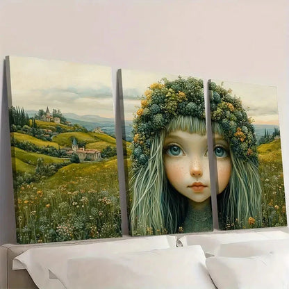 3pcs Topiary Girl D   Wall Art Set Canvas Framed 40x60cm - High Quality Print 100% Australian Made Wall Canvas Ready to Hang - Bella Home Decor