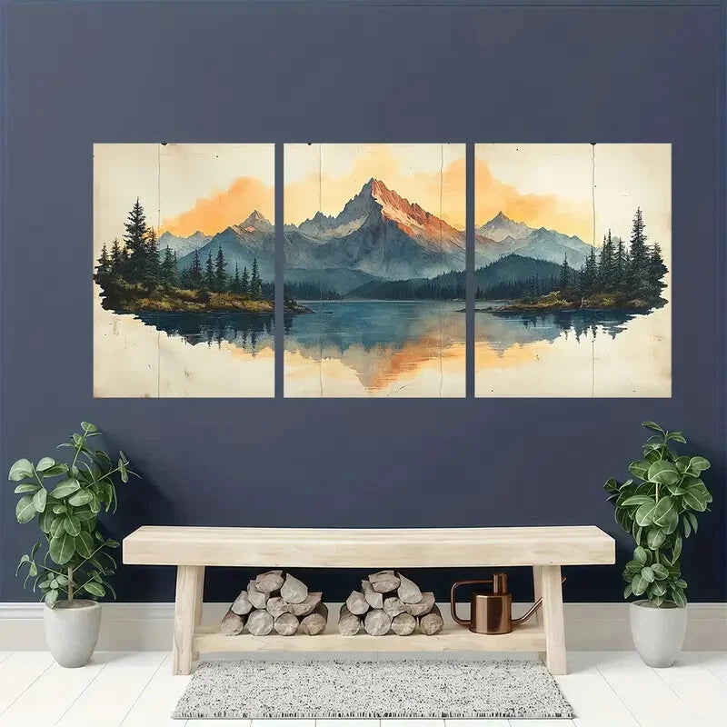 3pcs Vintage Landscape Mountain Art Metal Print Ready to Hang Art - Bella Home Decor