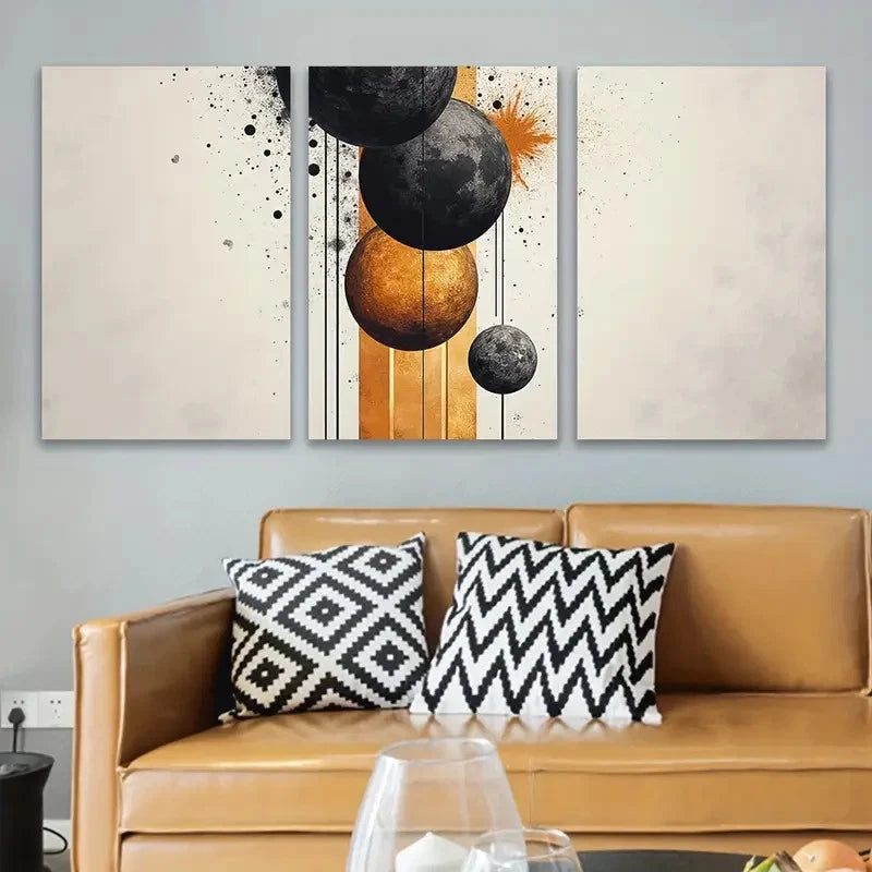 3pcs Abstract Planetary Bodies Wall Art Set Canvas Framed 50x70cm - High Quality Print 100% Australian Made Wall Canvas Ready to Hang
