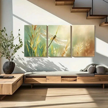 3pcs Dragonfly Delicate Wings Soft Grasses Metal Print Ready to Hang Art - Bella Home Decor