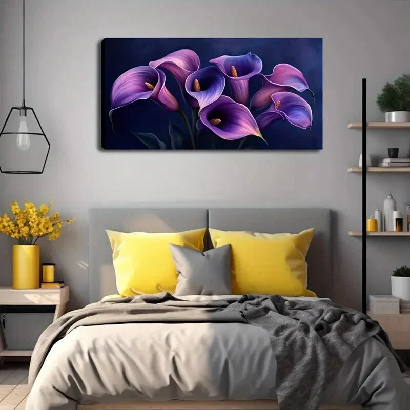 Blooming Calla Lilies Purple Wall Art Canvas Office Home Room Framed 120x60cm - Bella Home Decor