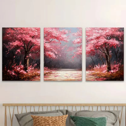 3pcs Pink Blossom Trees Nature Triptych   Wall Art Set Canvas Framed 40x60cm - High Quality Print 100% Australian Made Wall Canvas Ready to Hang