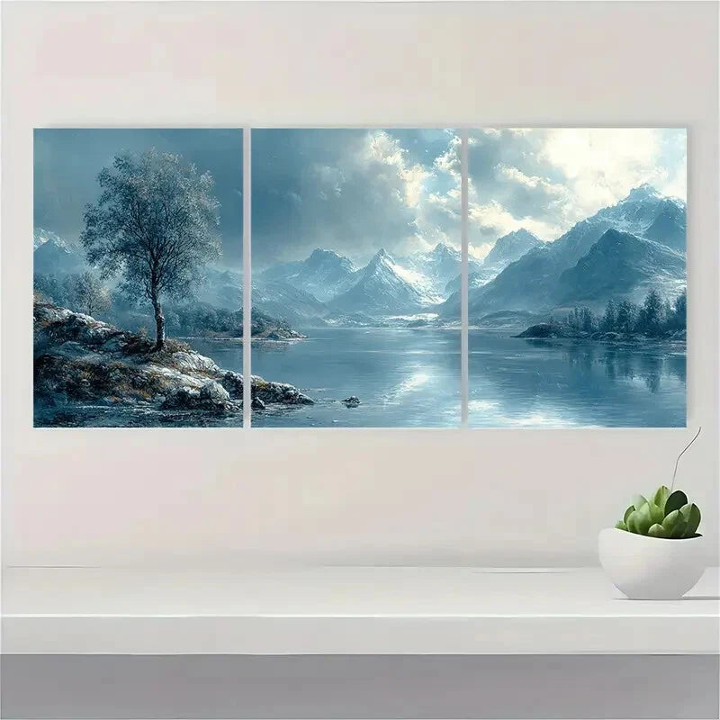 3pcs Vintage Grey Seascape Landscape Art Metal Print Ready to Hang Art - Bella Home Decor