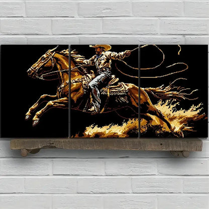 3pcs A For Man Riding a Horse Black & Gold Metal Print Ready to Hang Art - Bella Home Decor