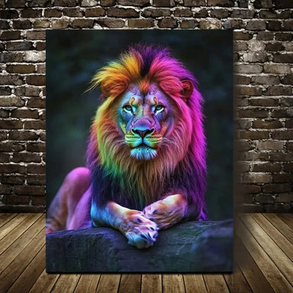 Beautiful Contemporary Colorful Lion Painting 40x60cm Metal Print Ready to Hang - Bella Home Decor