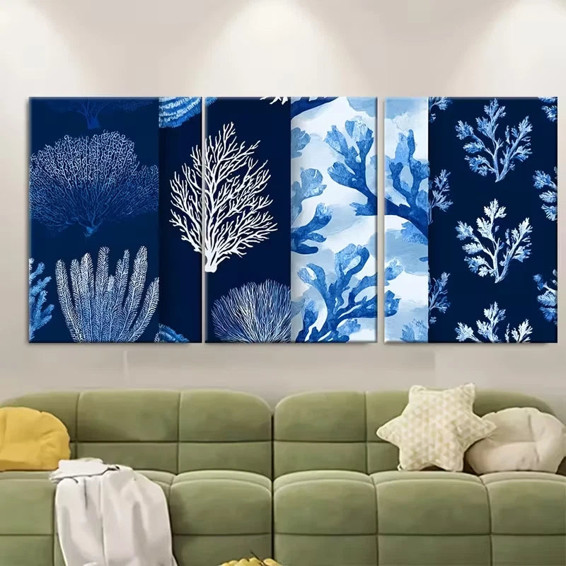 3pcs Navy Blue Coral White Surf & Ocean Metal Print Ready to Hang Art