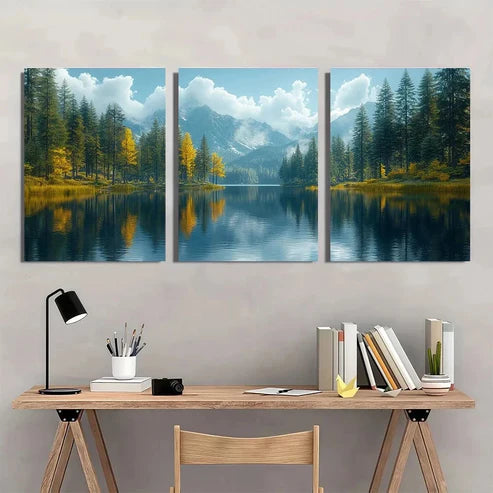 3pcs Vintage Mountain Lake Nature Scene Wall Art Set Canvas Unframed - High Quality Print 100% Australian Made Wall Canvas