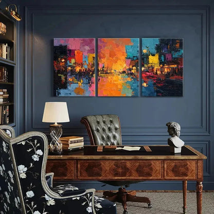 3pcs Abstract Cityscape Art Vibrant Colors Metal Print Ready to Hang Art - Bella Home Decor