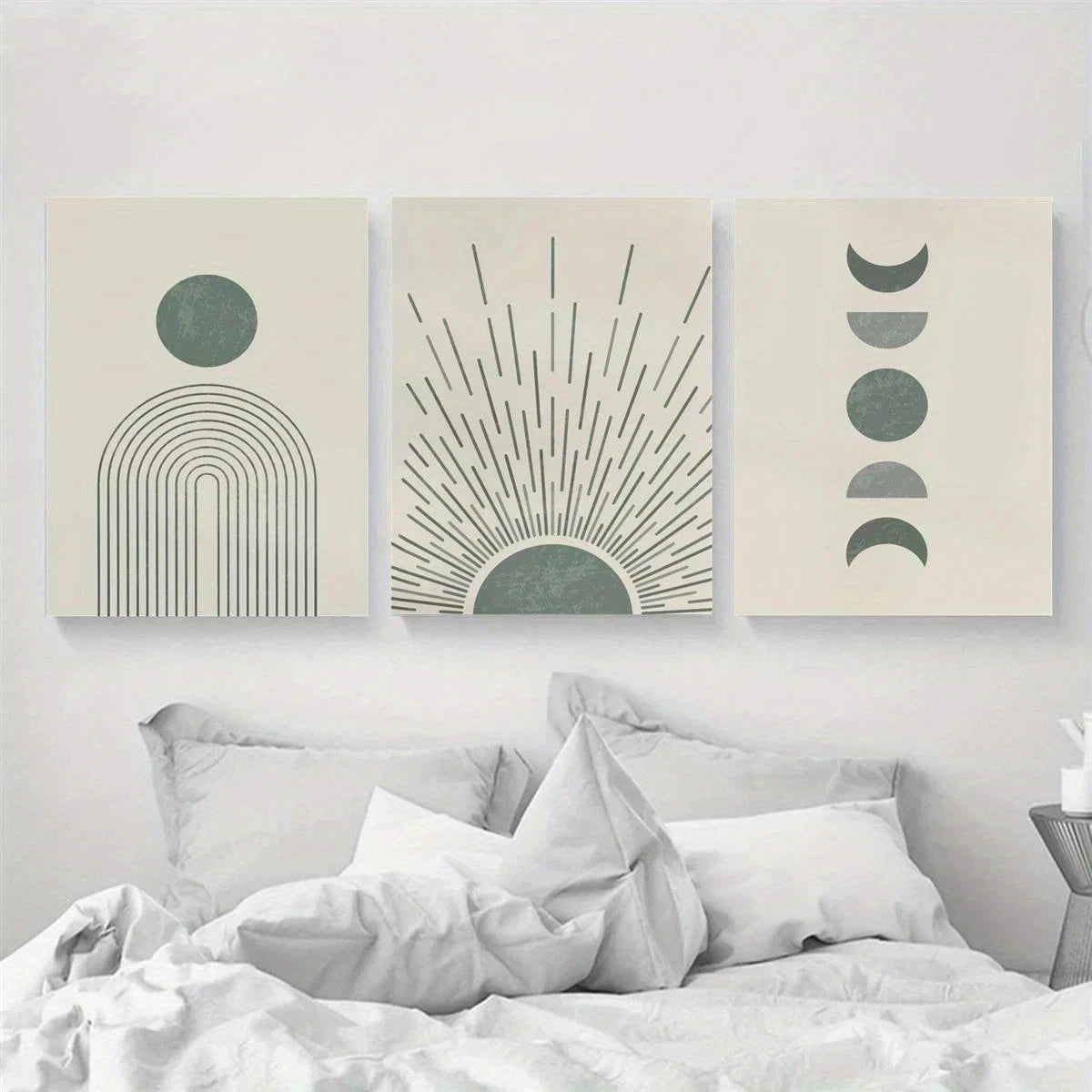 3pcs Sage Green & Beige Abstract Designs Metal Print Ready to Hang Art