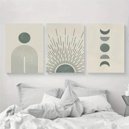 3pcs Sage Green & Beige Abstract Designs Metal Print Ready to Hang Art
