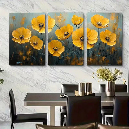 3pcs Vibrant Yellow Buttercup Metal Print Ready to Hang Art