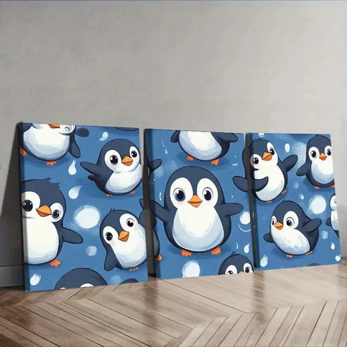 3pcs Cute Penguin Design Wall Art Set Canvas Unframed - High Quality Print 100% Australian Made Wall Canvas - Bella Home Decor