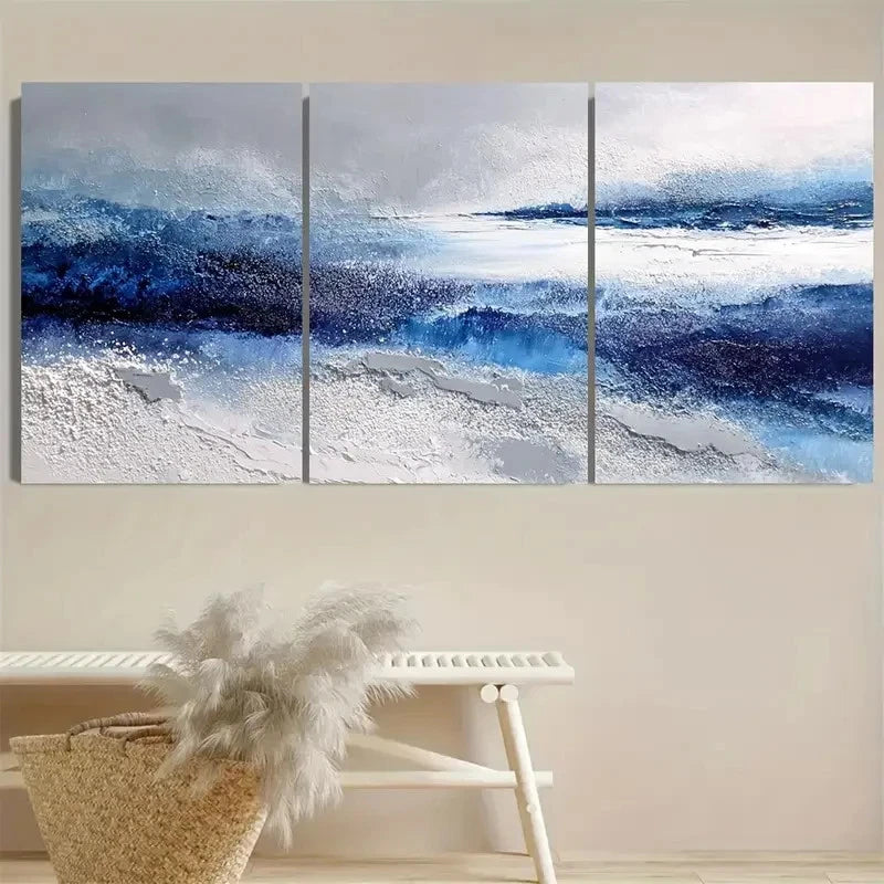 3pcs Blue and White malist, Snow Scene White Wall Art Set Canvas Framed 60x90cm - High Quality Print 100% Australian Made Wall Canvas Ready to Hang - Bella Home Decor