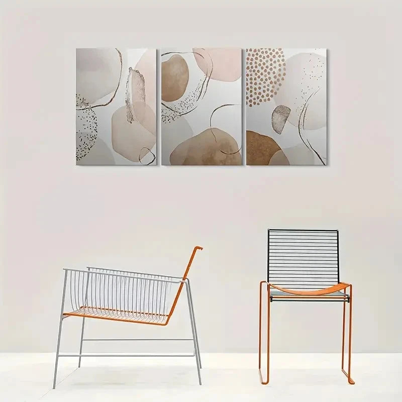 3pcs Abstract Design Beige Brown White Metal Print Ready to Hang Art - Bella Home Decor