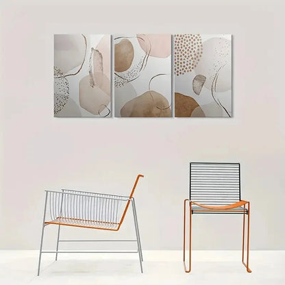 3pcs Abstract Design Beige Brown White Metal Print Ready to Hang Art - Bella Home Decor