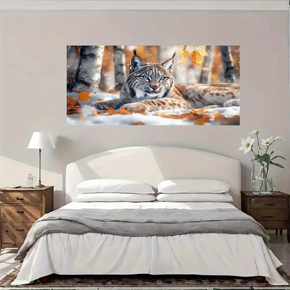 Winter Lynx Snowy Forest Wall Art Canvas Office Home Room Framed 120x60cm