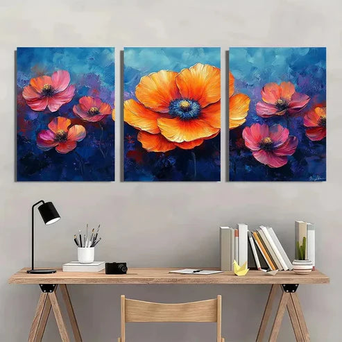 3pcs Vivid Flower Colorful Lovers Wall Art Set Canvas Unframed - High Quality Print 100% Australian Made Wall Canvas