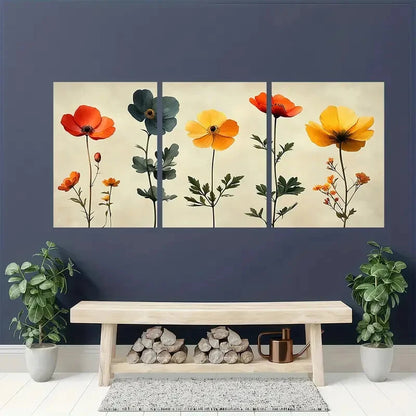 3pcs Vibrant Wildflower Botanical Illustrations Metal Print Ready to Hang Art - Bella Home Decor