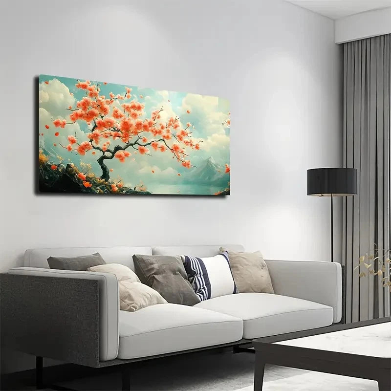Watercolor Peach Blossom Tree Wall Art canvas office home room framed 120x60cm